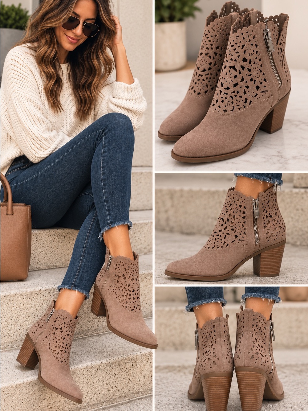 Jessica Simpson Cachelle Taupe Laser Cut Ankle Booties Women’s Size 8M